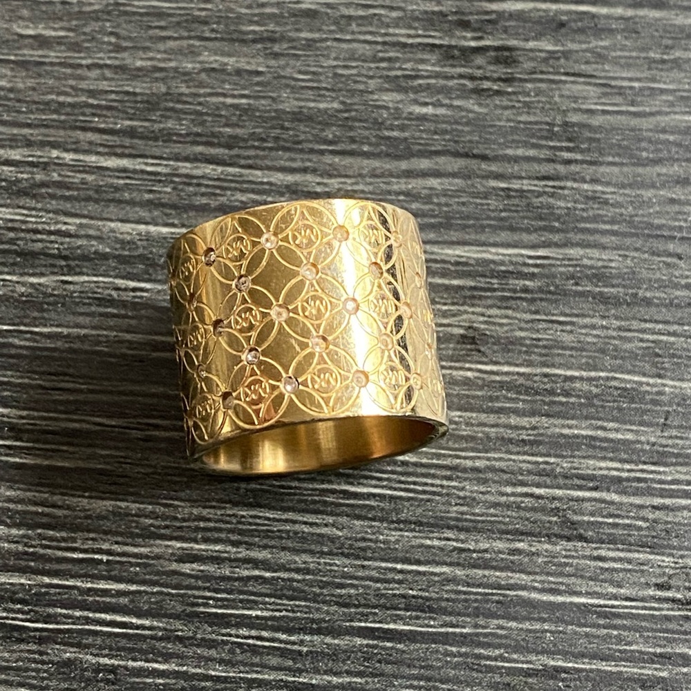 Michael Kors Gold Tone Lattice Wide Dome Ring size 6